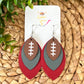 Gray & Red Layered Leaf Football Leather Earrings