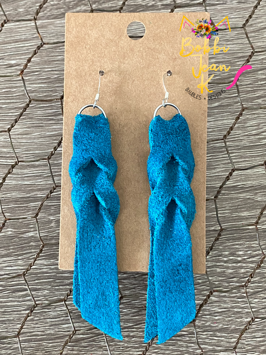 Turquoise Hand Braided Suede Leather Earrings