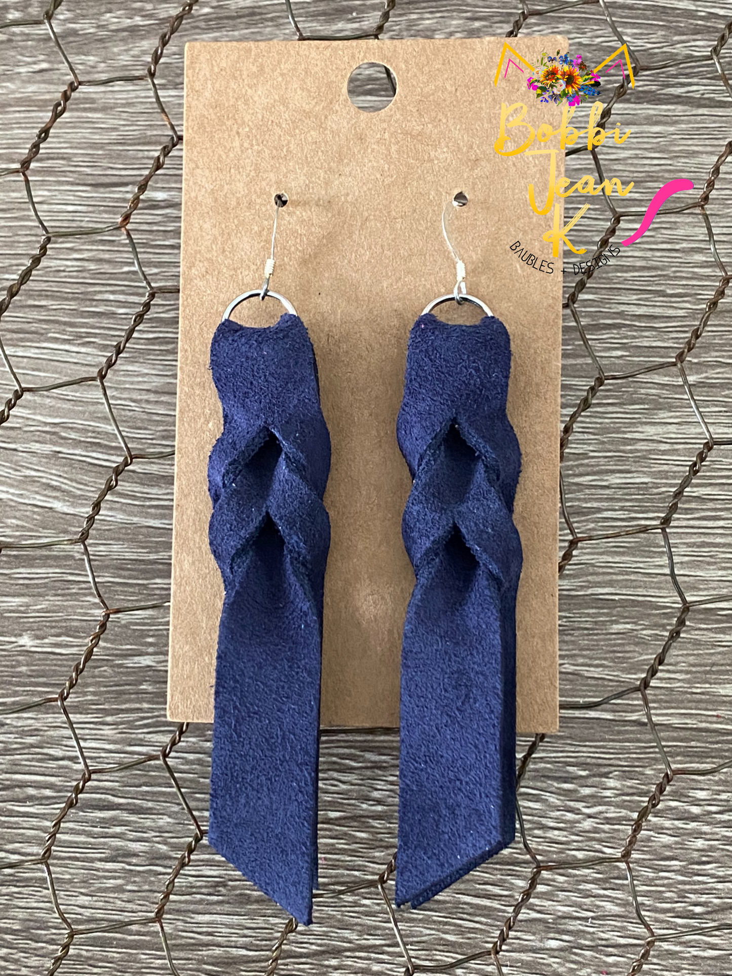 Navy Hand Braided Suede Leather Earrings