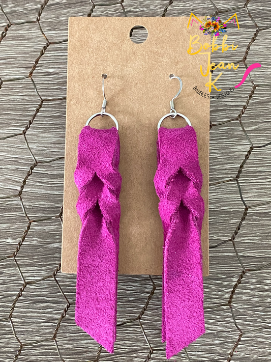 Magenta Hand Braided Suede Leather Earrings