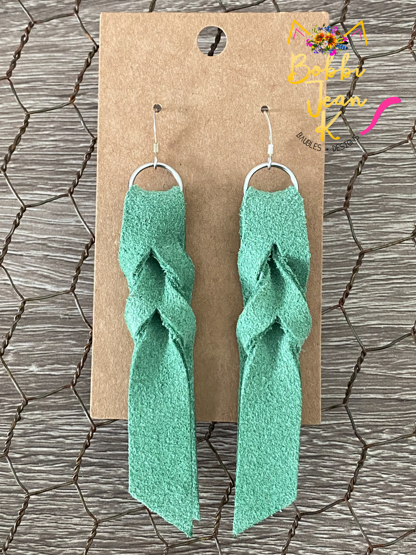 Light Green Hand Braided Suede Leather Earrings