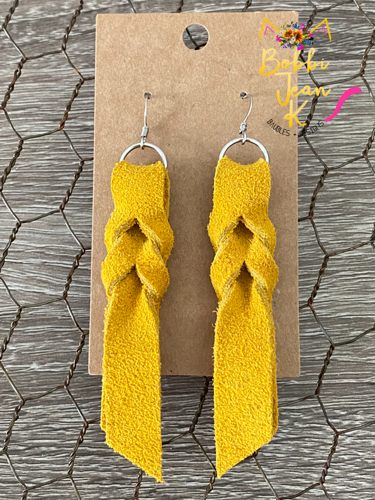 Mustard Hand Braided Suede Leather Earrings