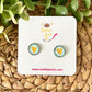Gold Heart & Teal Striped Glass Studs 12mm: Choose Silver or Gold Settings