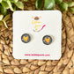 Gold Heart & Black Striped Glass Studs 12mm: Choose Silver or Gold Settings