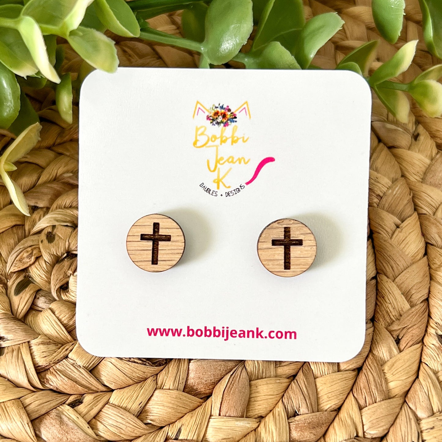 Engraved Cross Wood Studs: Choose From 3 Wood Options