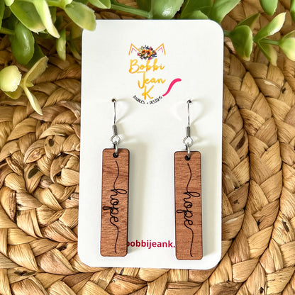 Sapele Wood Bar Earrings: Choose From Blessed, Faith, Hope, or Strength