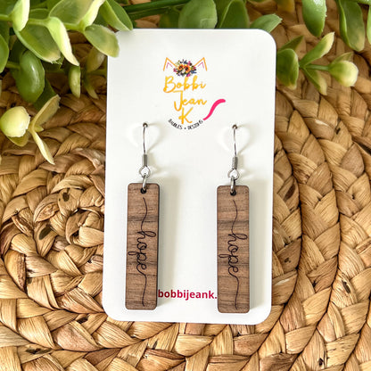 Walnut Wood Bar Earrings: Choose From Blessed, Faith, Hope, or Strength - ONLY ONE PAIR OF HOPE LEFT