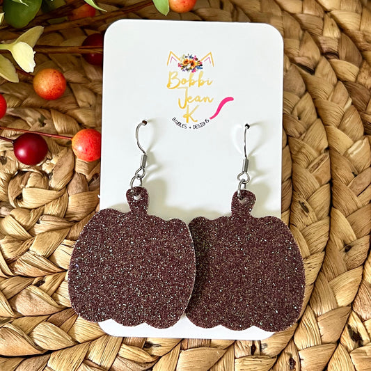 Brown Infused Glitter Pumpkin Earrings - LAST CHANCE