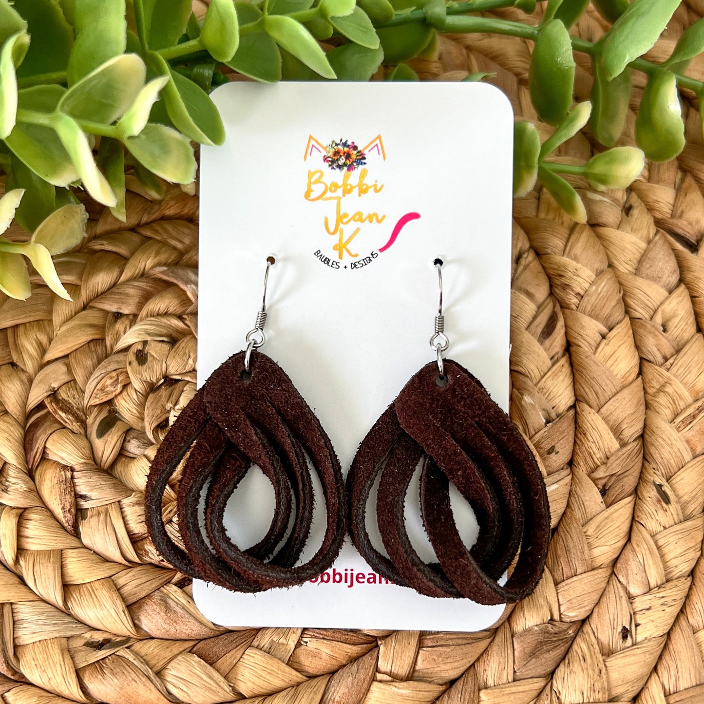 Dark Chocolate Brown Loop Suede Leather Earrings