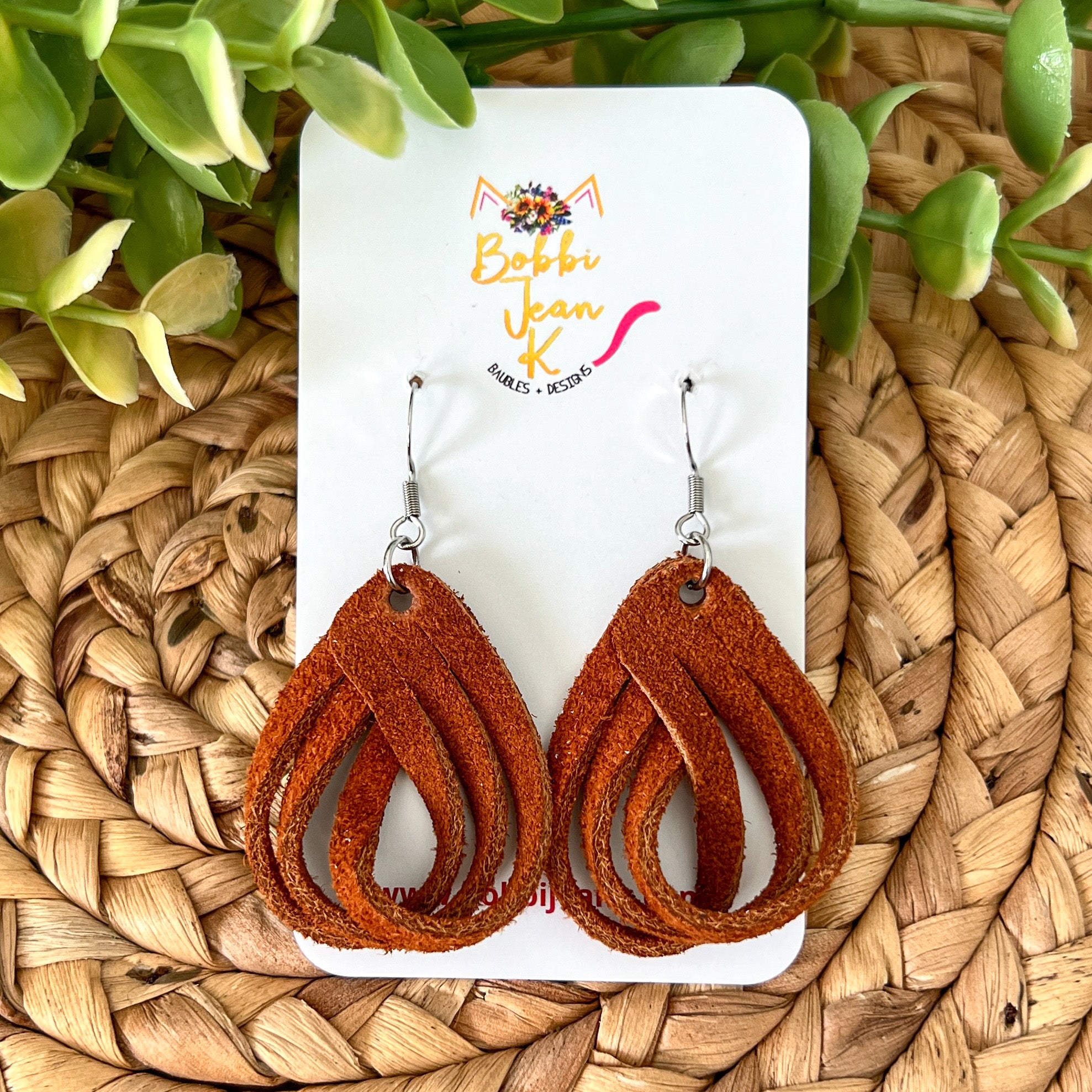 Brown leather deals earrings