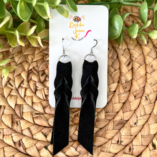 Black Hand Braided Suede Leather Earrings