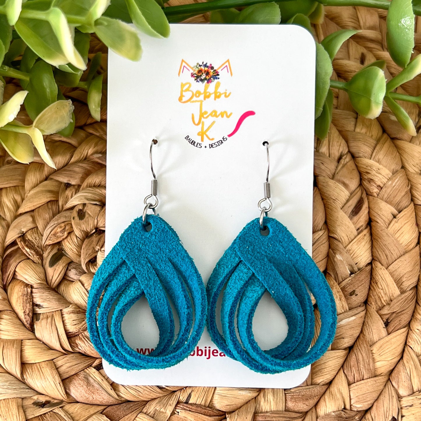 Turquoise Blue Loop Suede Leather Earrings