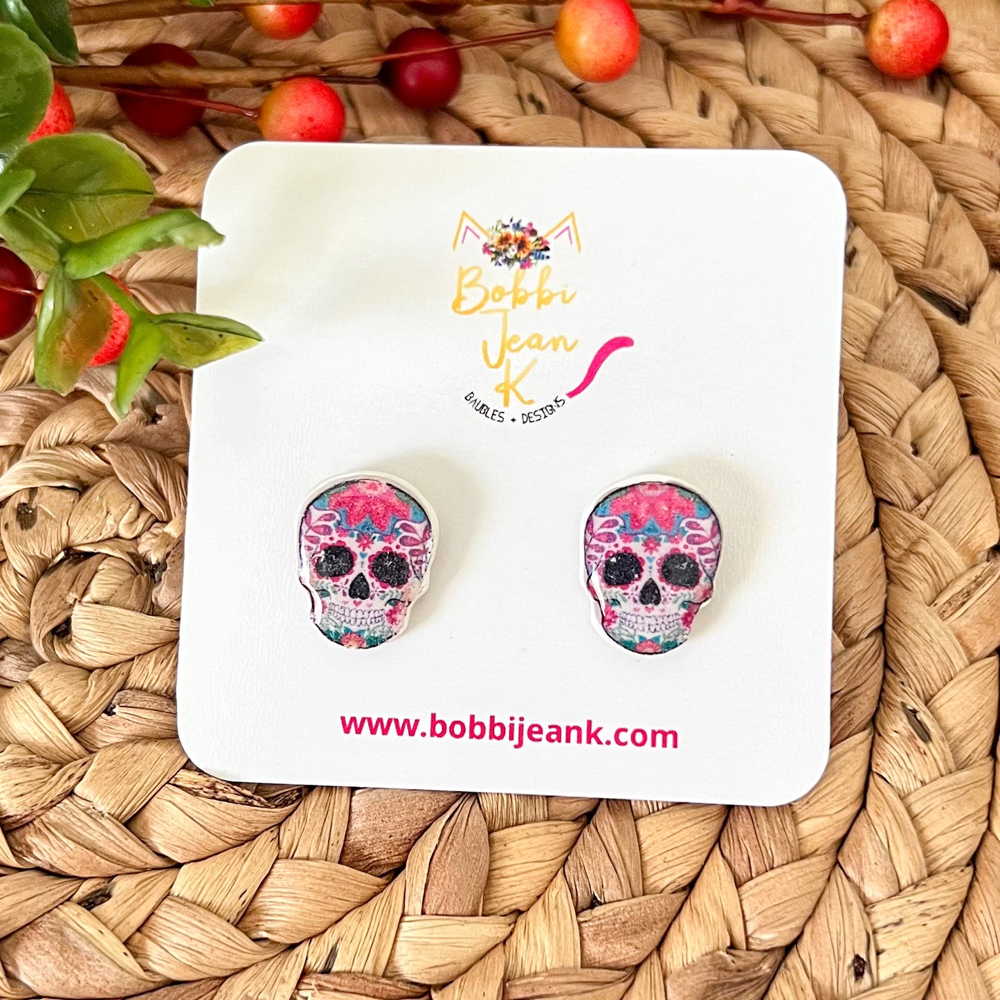Vintage Distressed Clay Sugar Skull Studs: Choose From 4 Styles