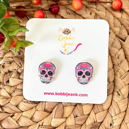 Vintage Distressed Clay Sugar Skull Studs: Choose From 4 Styles