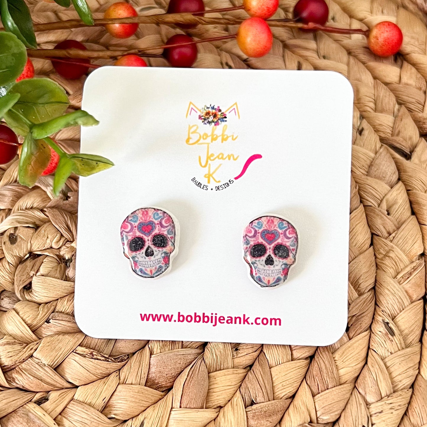 Vintage Distressed Clay Sugar Skull Studs: Choose From 4 Styles