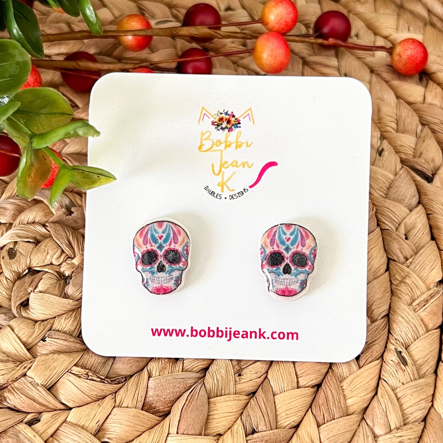 Vintage Distressed Clay Sugar Skull Studs: Choose From 4 Styles