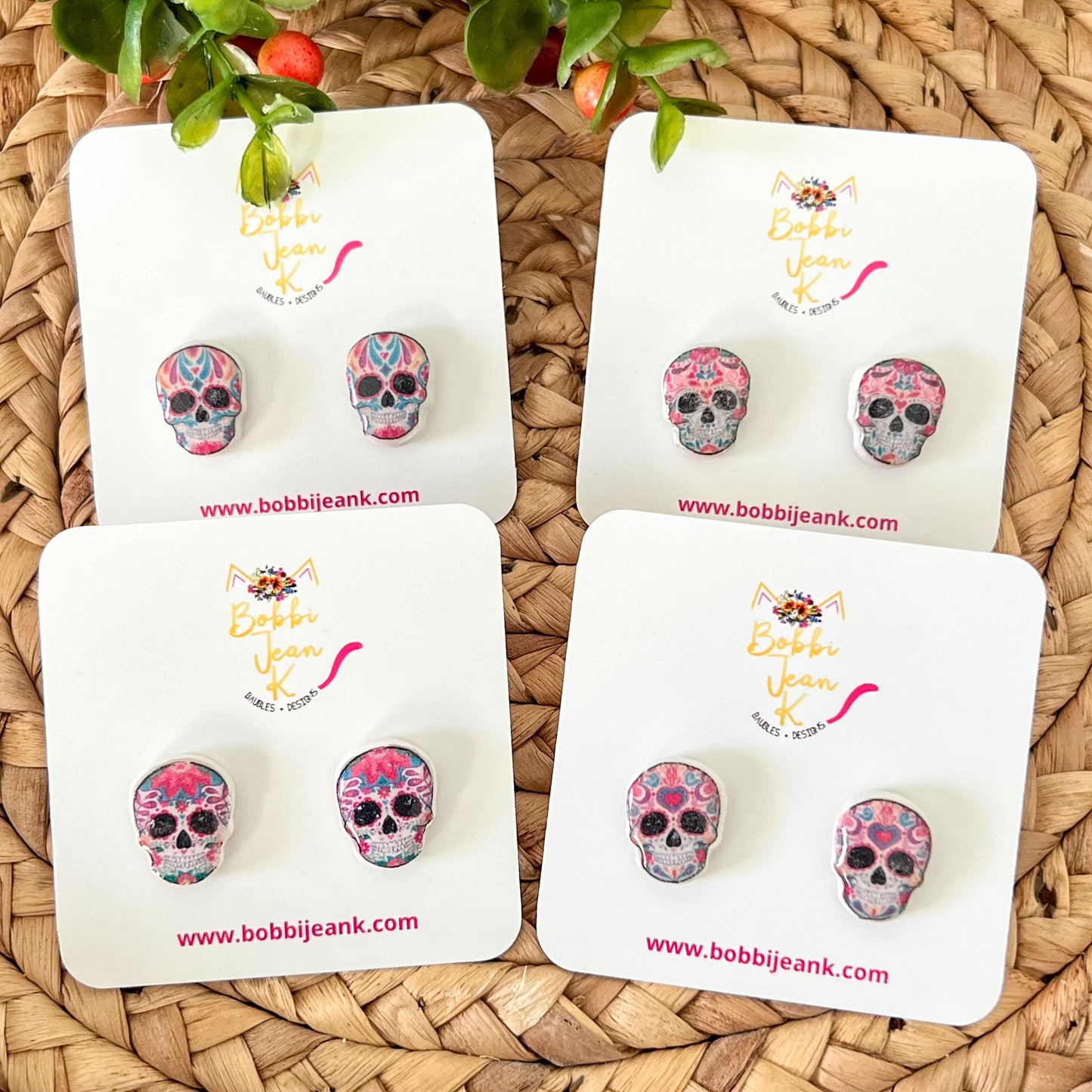 Vintage Distressed Clay Sugar Skull Studs: Choose From 4 Styles