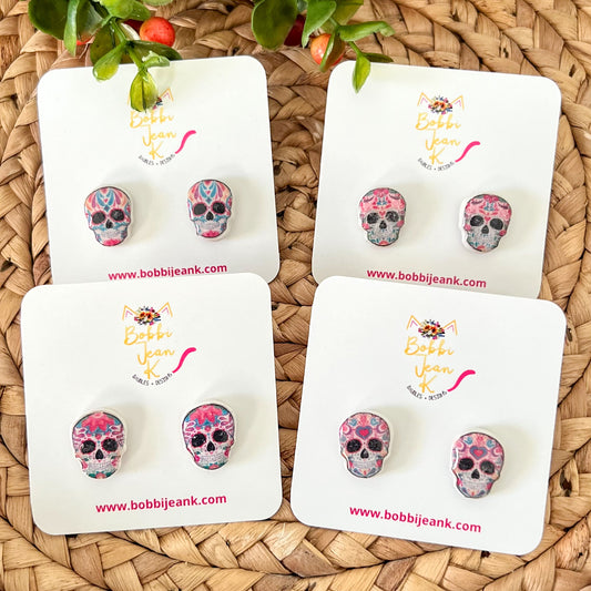 Vintage Distressed Clay Sugar Skull Studs: Choose From 4 Styles