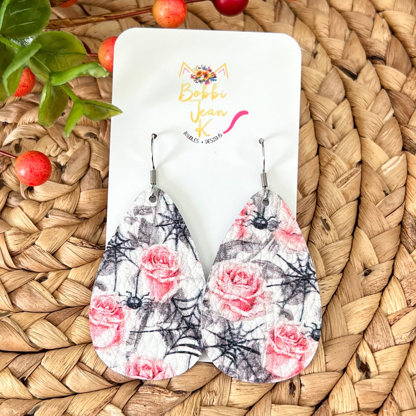Spiders & Roses Leather Earrings: Choose From 2 Shape Options