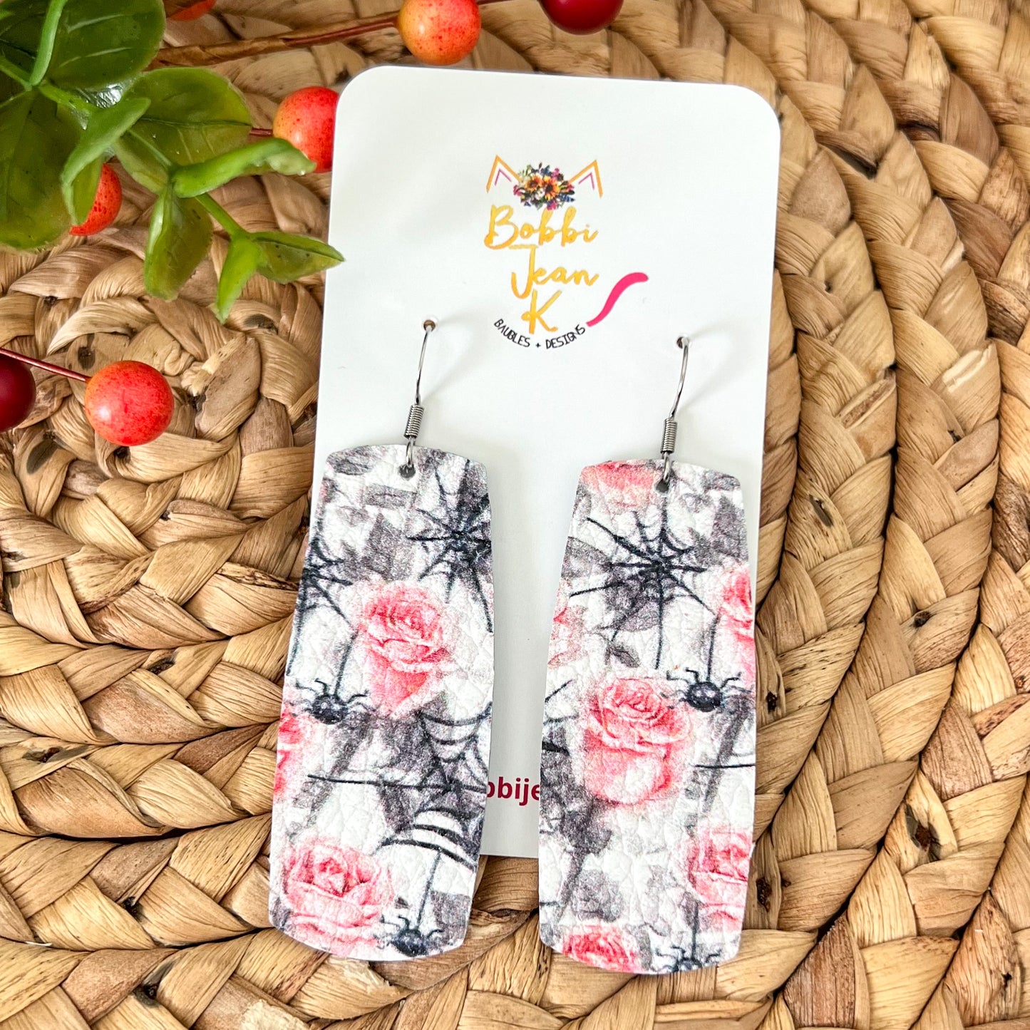 Spiders & Roses Leather Earrings: Choose From 2 Shape Options