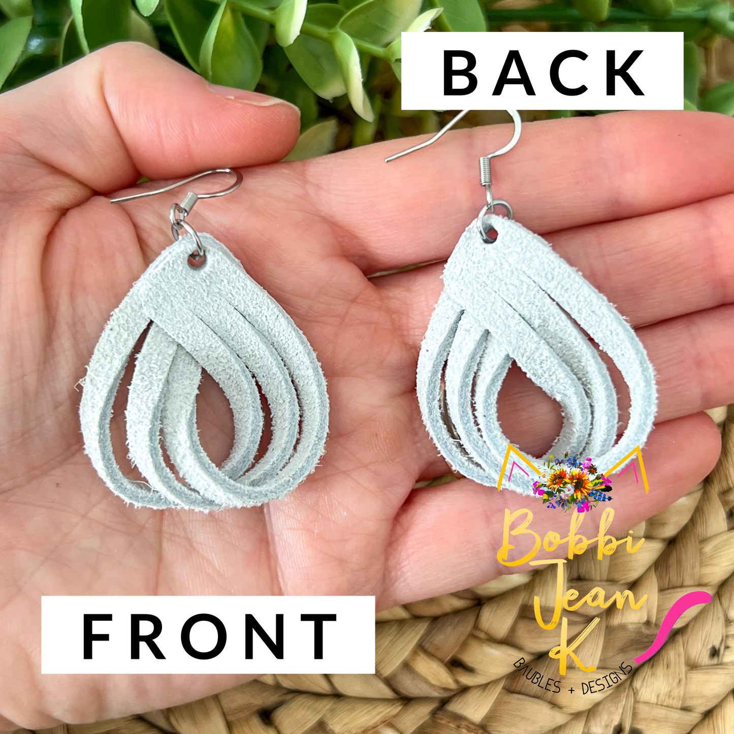Nearly White Loop Suede Leather Earrings