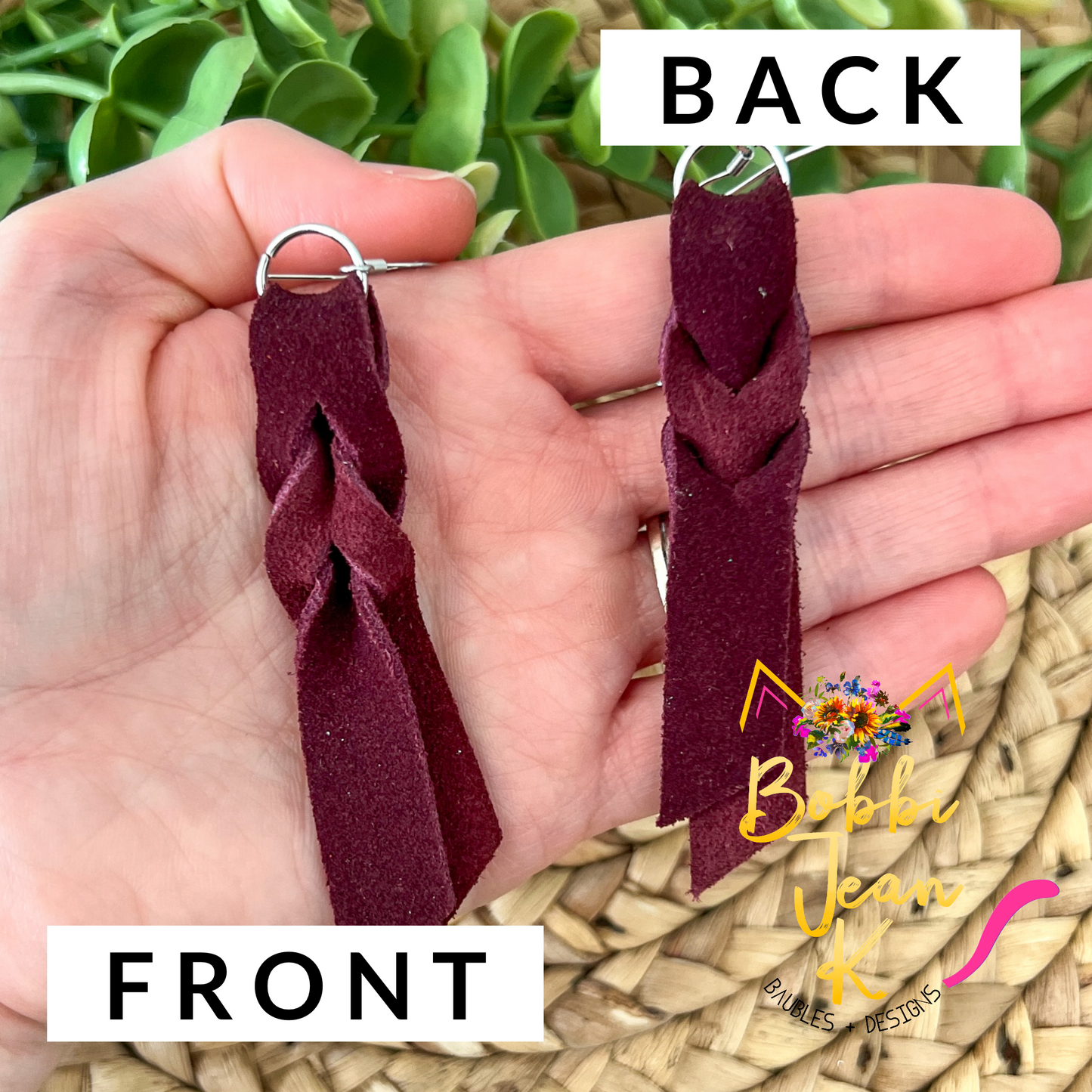 Burgundy Hand Braided Suede Leather Earrings