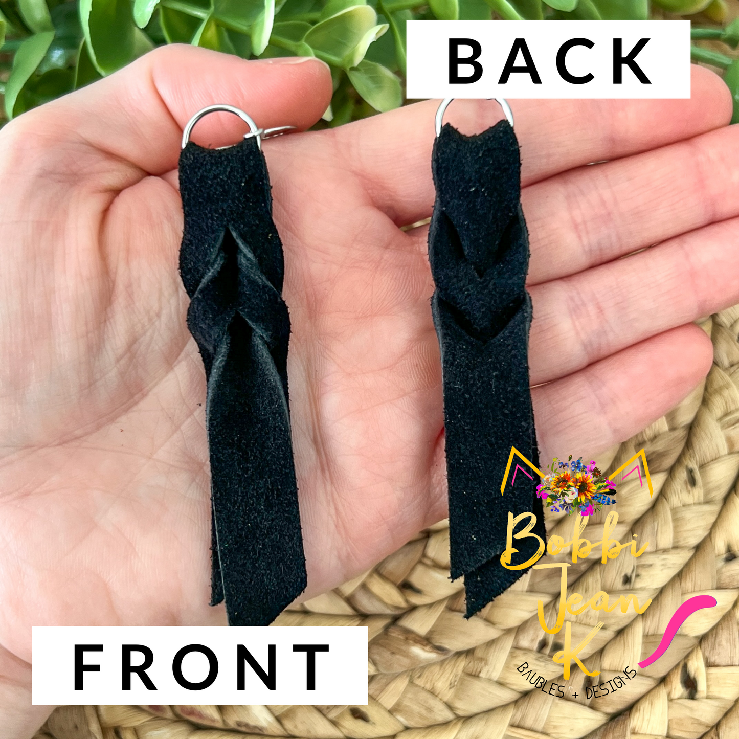 Black Hand Braided Suede Leather Earrings