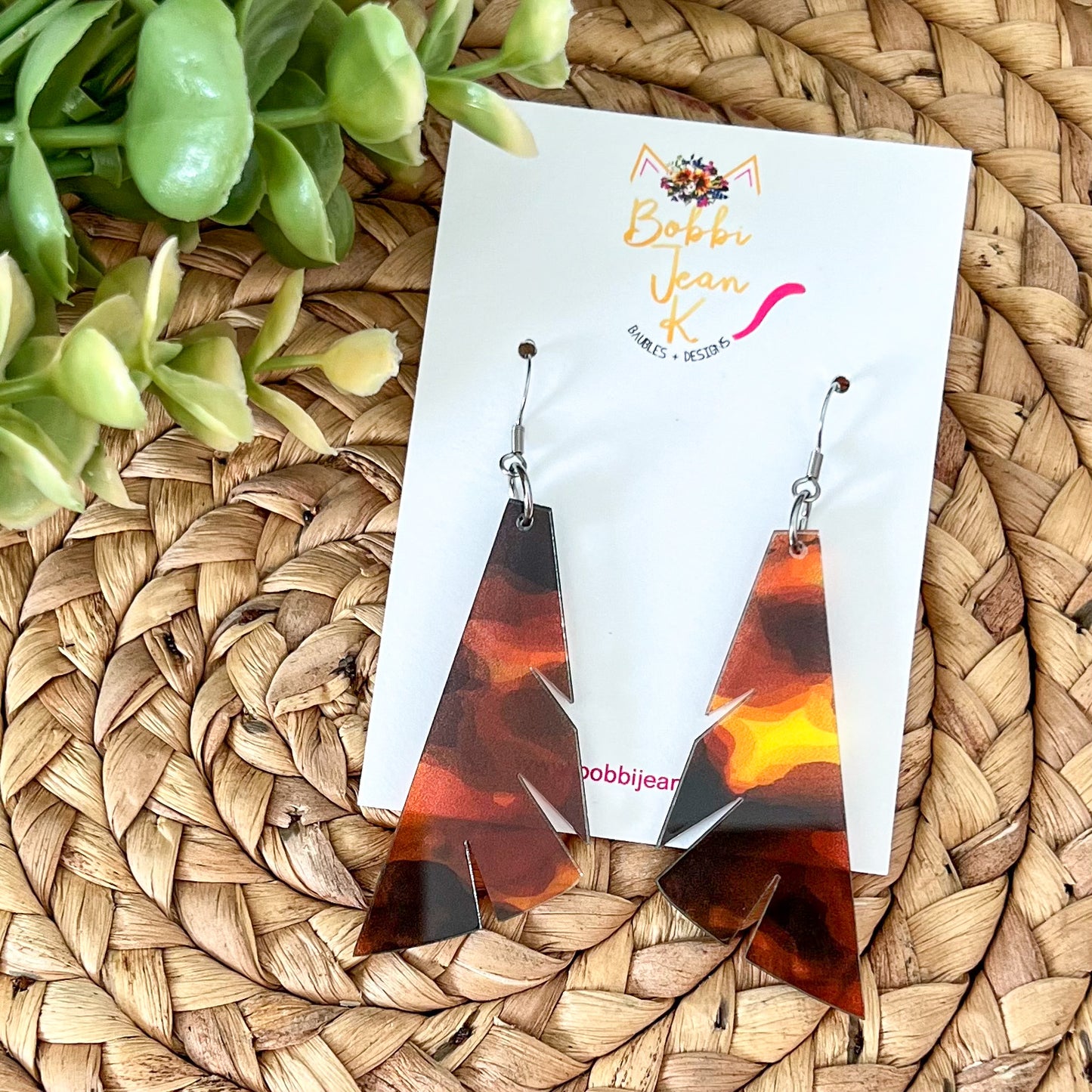 Tortoise Shell Acrylic "Feather" Earrings: Choose From 3 Shape Options