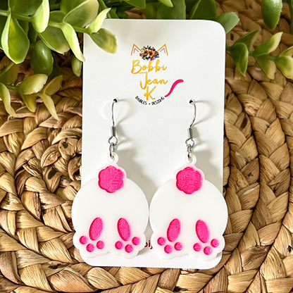 Bunny Butt Hand Painted White Acrylic Earrings: Choose From 2 Colors
