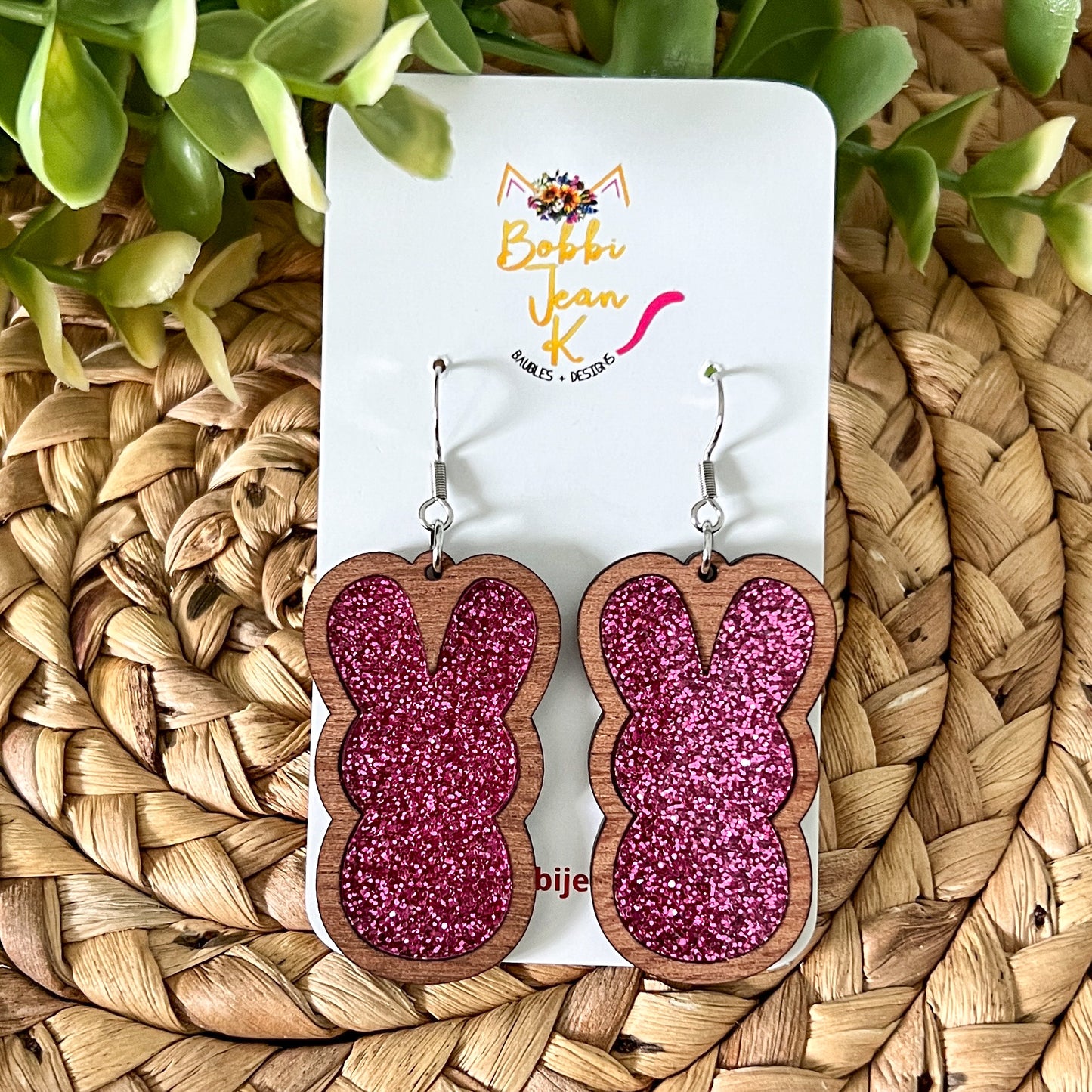 Wood & Acrylic Bunny Inset Earrings: Choose From 2 Designs - LAST CHANCE