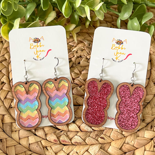 Wood & Acrylic Bunny Inset Earrings: Choose From 2 Designs - LAST CHANCE