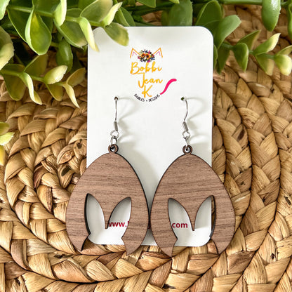 Bunny Silhouette Wood Earrings: Choose From Walnut or Hand Painted Pink Wash