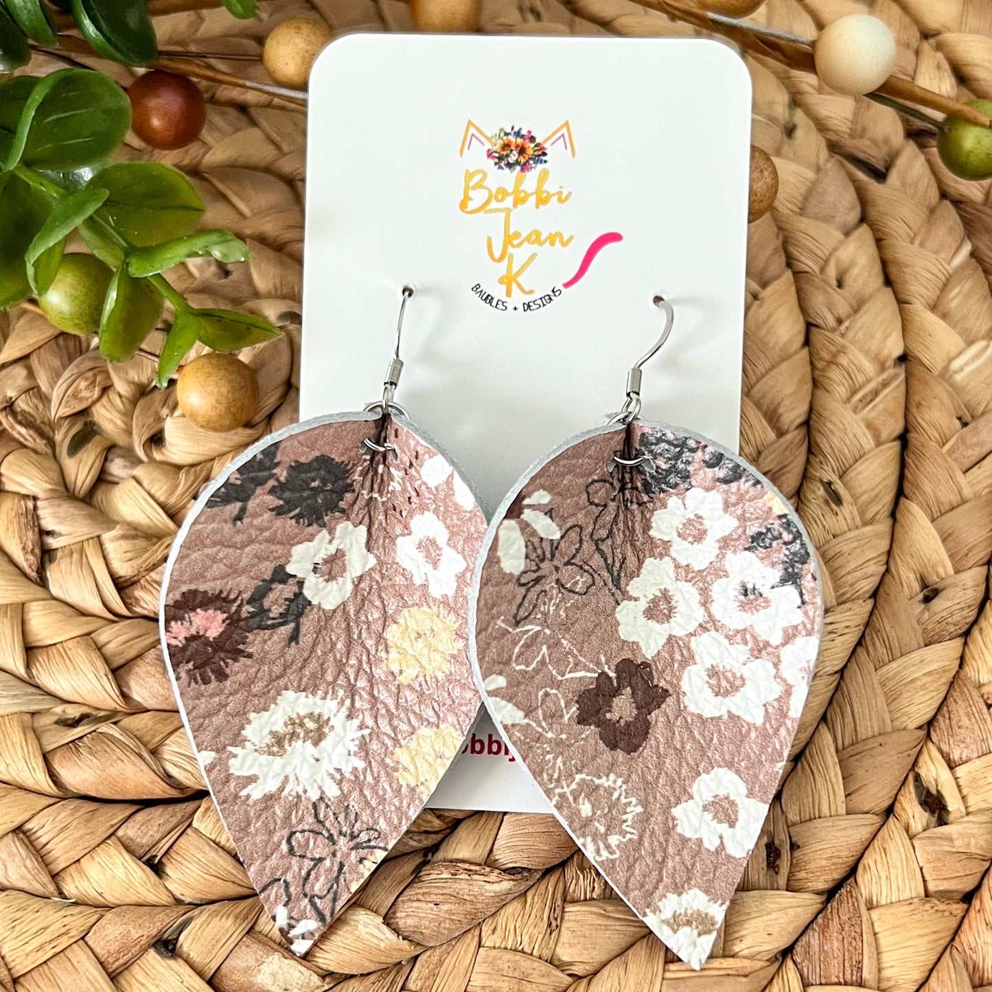 Fall Floral Leather Earrings: Choose From 3 Shape Options