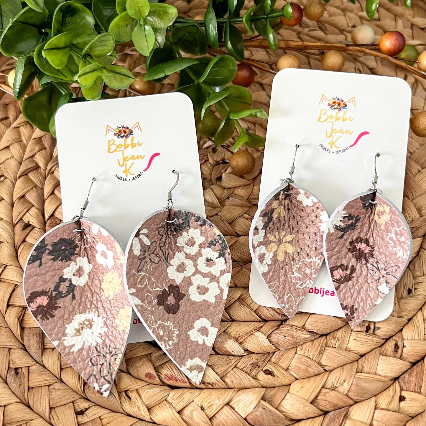 Fall Floral Leather Earrings: Choose From 3 Shape Options