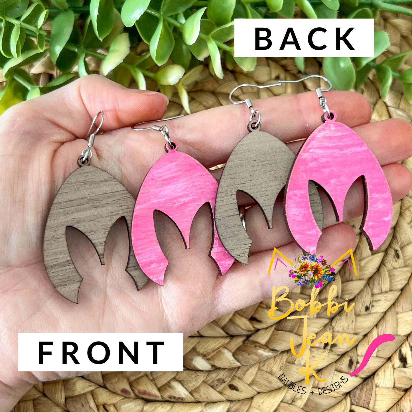 Bunny Silhouette Wood Earrings: Choose From Walnut or Hand Painted Pink Wash