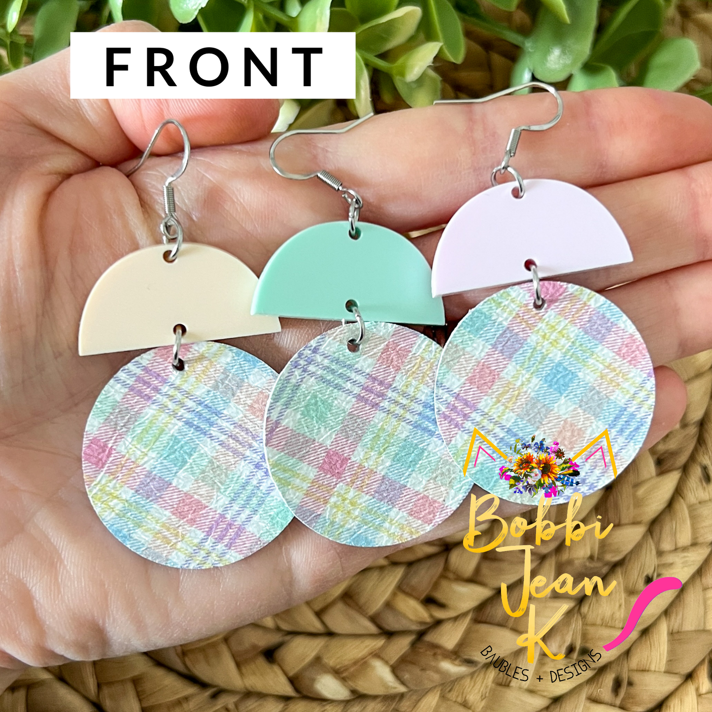 Pastel Plaid Leather Earring Circle Drop: Choose From 3 Colors - LAST CHANCE