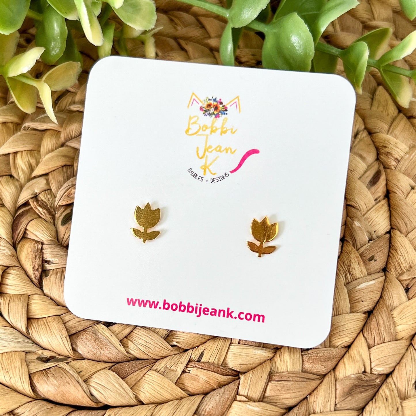 Tulip Brass Floral Studs: Choose Silver or Gold - LAST CHANCE