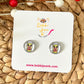 Reindeer Coffee Cup Glass Studs 12mm: OPEN ITEM TO CHOOSE SILVER OR GOLD SETTINGS - LAST CHANCE