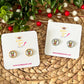 Reindeer Coffee Cup Glass Studs 12mm: OPEN ITEM TO CHOOSE SILVER OR GOLD SETTINGS - LAST CHANCE