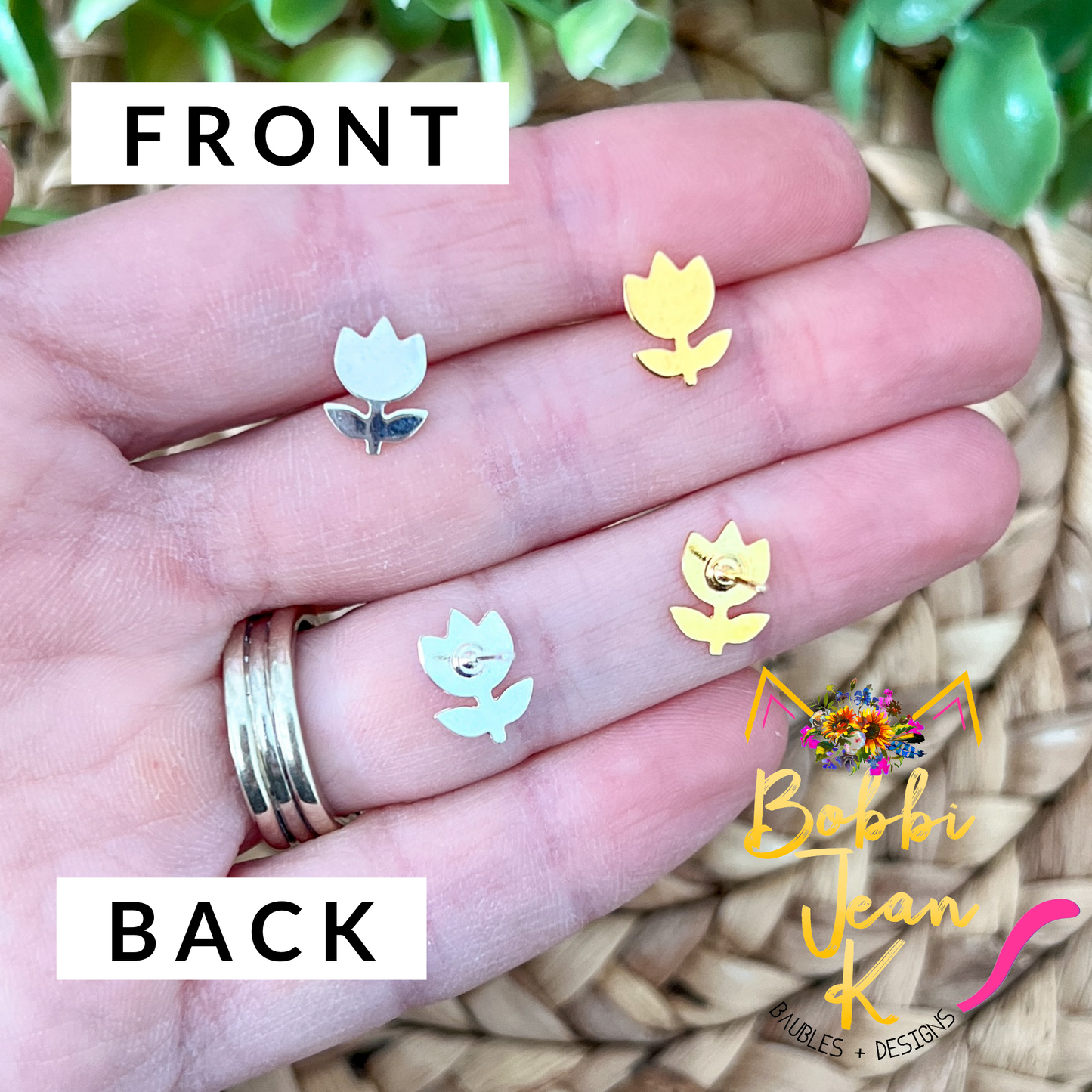 Tulip Brass Floral Studs: Choose Silver or Gold - LAST CHANCE
