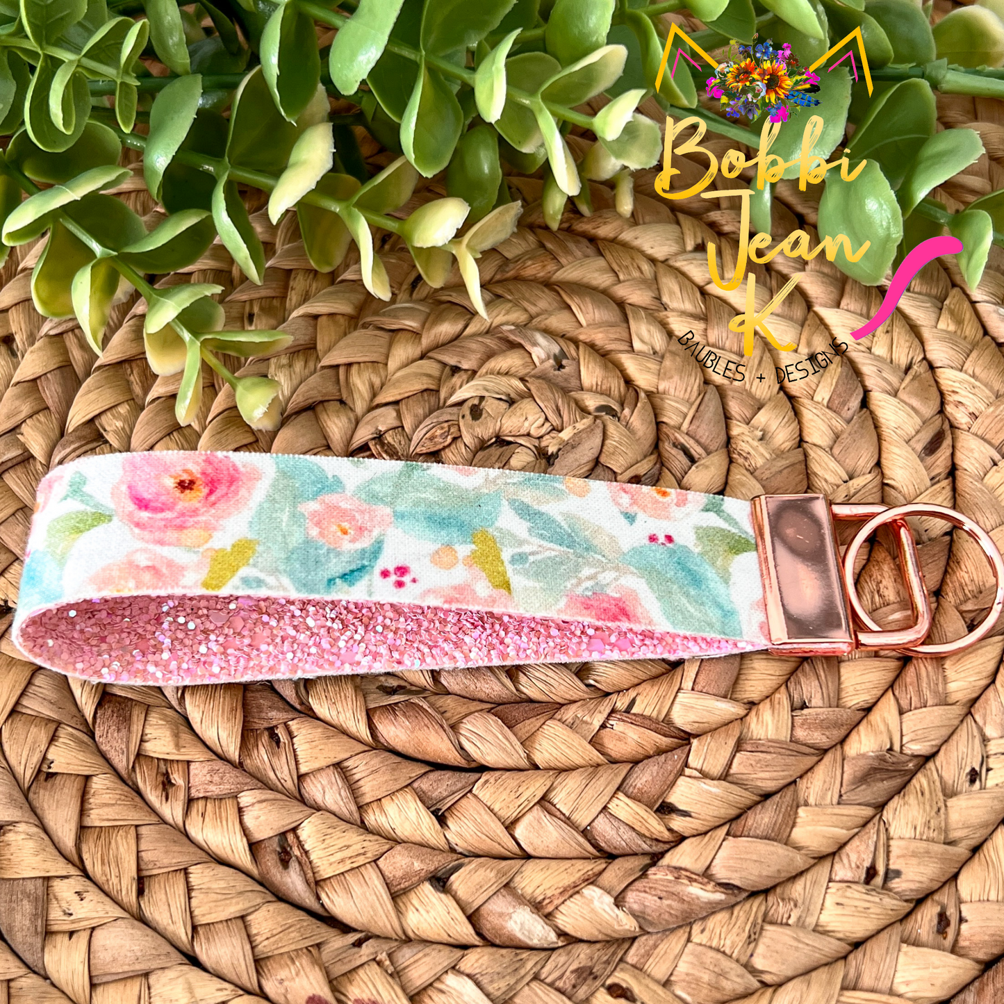 Pastel Floral Key Fob: Choose Silver or Rose Gold Clasp - ONLY ONE LEFT
