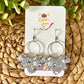 Scattered White Flowers on Gray Cork on Leather Petal Earrings: Choose From Silver or Gold Accent Circle - LAST CHANCE