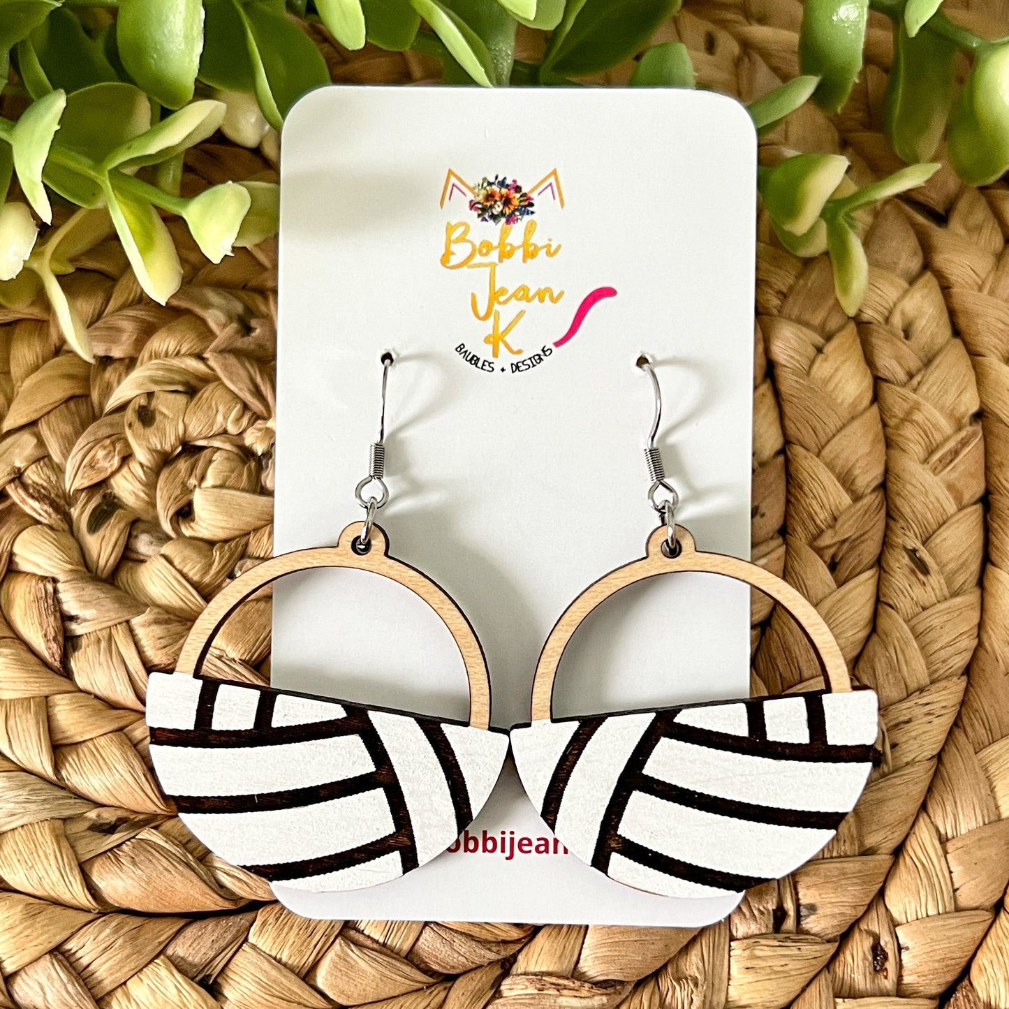 Volleyball Circular Wood Earrings - Hand Painted