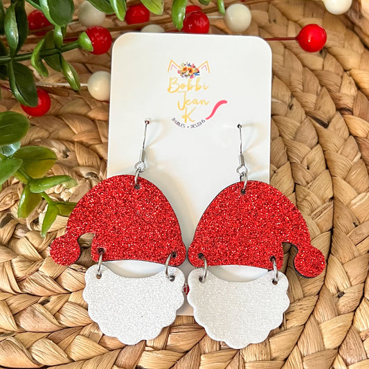 Santa Hat & Beard Infused Glitter Leather Earrings