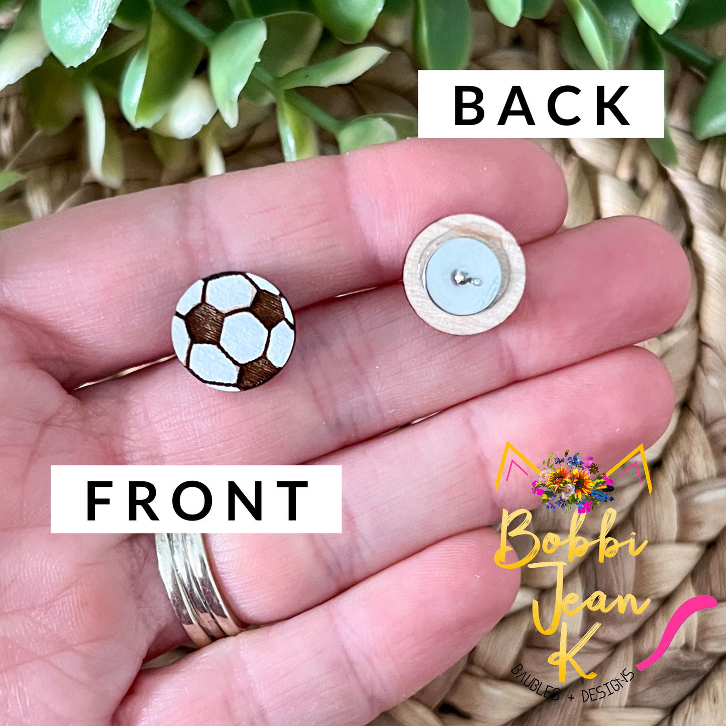 Soccer Ball Wood Studs - Hand Painted