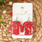 Red Paint Splatter "Ugly" Sweater Cork on Leather Earrings - ONLY 2 OF EACH LEFT