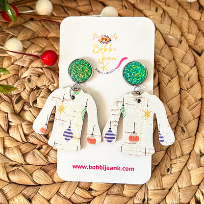 Holiday Ornaments "Ugly" Sweater Cork on Leather Earrings - ONLY 2 OF EACH LEFT