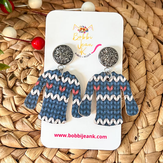 SALE: Sweater Print "Ugly" Sweater Cork on Leather Earrings - ONLY ONE LEFT