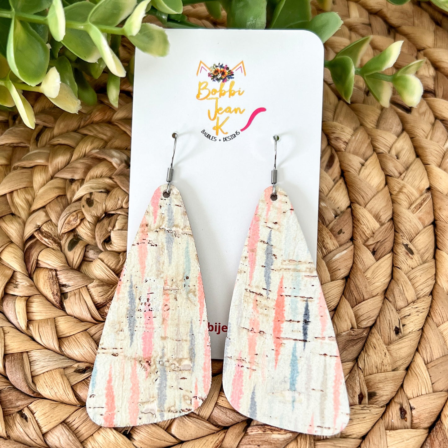 Coral Taffy Cork on Leather Earrings: Choose From 2 Styles - LAST CHANCE