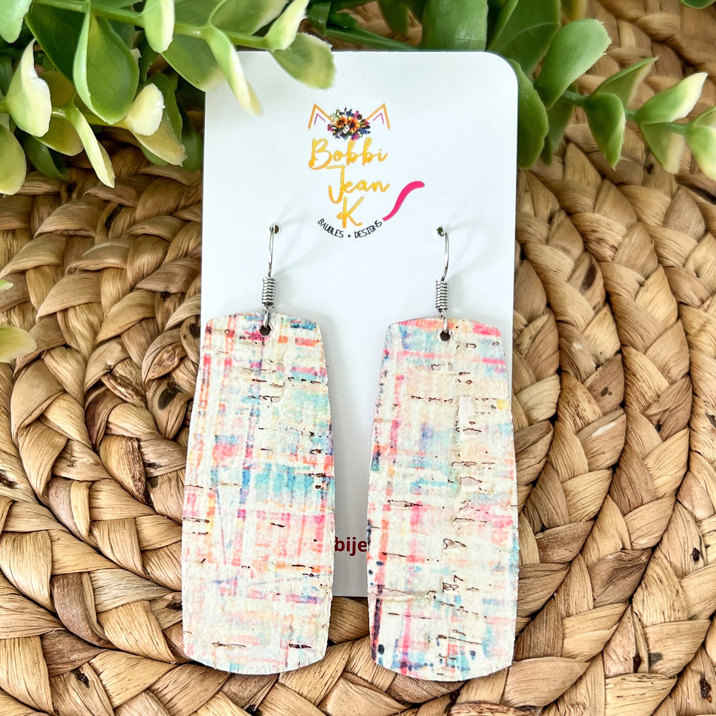 Rainbow Canvas Cork on Leather Earrings: Choose From 2 Styles - LAST CHANCE